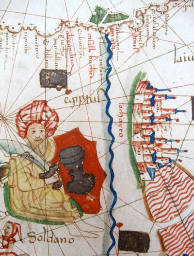 Egypti ja Punainen meri yksityiskohta renessanssin aikaisesta Euroopan kartasta, Jacopo Russo (jälkeen) 1528 tekijältä Jacopo Russo