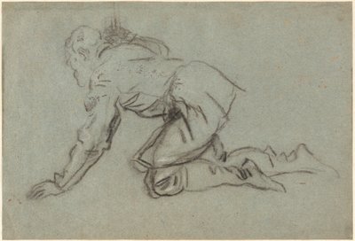 Polvistuva mies pitelee sauvaa [recto] tekijältä Jacopo Tintoretto