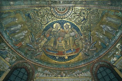 Neitsyen kruunaus, Basilica di S.Maria Maggiore -apsidi, Rooma, 1287-92 (mosaiikki) tekijältä Jacopo Torriti