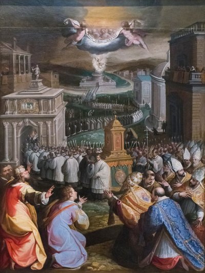 Pyhän Gregorius Suuren kulkue (öljy kankaalle) tekijältä Jacopo Zucchi
