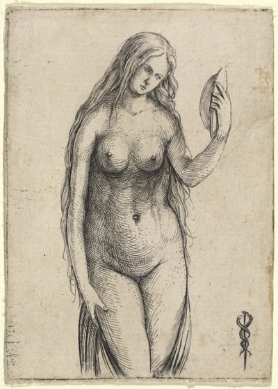 Alaston nainen pitelee peiliä Vanitaksen allegoria, n. 15031504. tekijältä Jacopo de Barbari