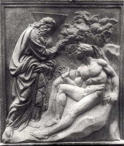 Adamin luominen, paneeli Porta Magnasta, n. 1430 (marmori) tekijältä Jacopo della Quercia