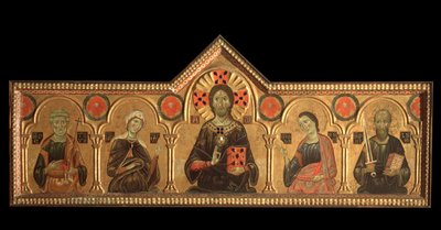 Polyptyykki Lunastajan ja pyhien kanssa: Lunastaja (Jeesus Neitsyen kanssa, pyhä Pietari, pyhä Johannes evankelista ja pyhä Paavali) - öljy paneelille tekijältä Jacopo di Meliore