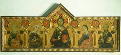 Lunastaja Madonnan ja kolmen pyhän kanssa, Meliore Toscano tai Meliore di Jacopo (n. 1255-1285), tempera ja kulta paneelissa, 85x210 cm, Yksityiskohta tekijältä Jacopo di Meliore