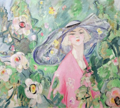 Nainen hattu päässä, noin 1920 (öljy kankaalle) tekijältä Jacqueline Marval