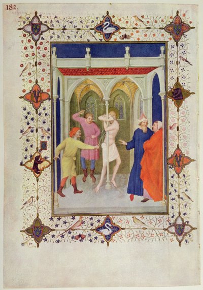 MS 11060-11061 Ristin tunnit: Tierce, Kristuksen liputus, "Tres Riches Heures du Duc de Berry" tekijältä Jacquemart de Hesdin
