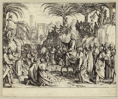 Jeesus Kristus saapuu Jerusalemiin (kaiverrus) tekijältä Jacques (after) Callot