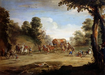 Sotilaan elämä, valmentajan potku (öljy kuparilla) tekijältä Jacques (after) Callot