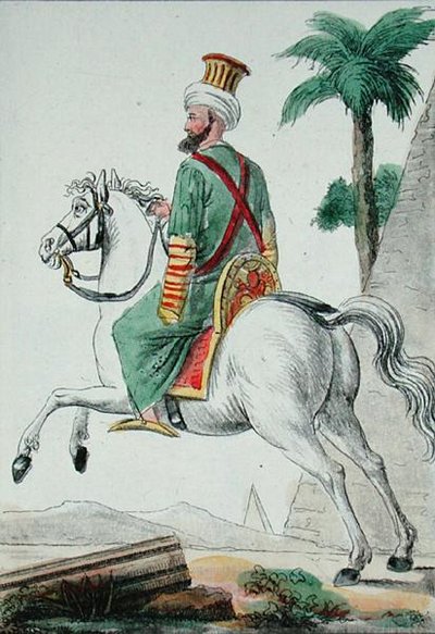 Egyptin Kairosta vuonna 1801 kotoisin oleva mamelukki, kuva taiteilijan teoksesta "Voyage Pittoresque dans les Quatres Parties du Monde". tekijältä Jacques (after) Grasset de Saint Sauveur