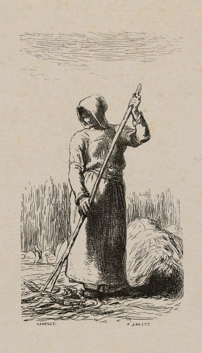 Nainen haravoi heinää tekijältä Jacques Adrien Lavieille