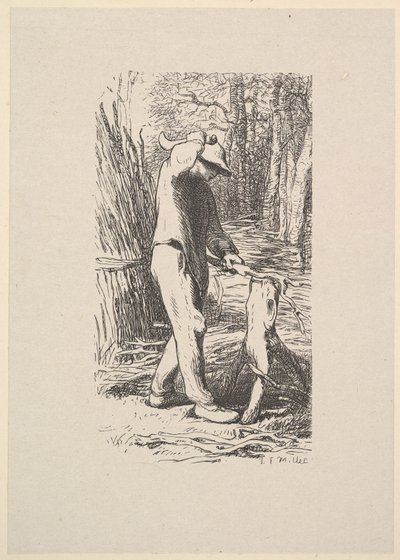 Puunhakkaaja tekemässä peppua, 1853. tekijältä Jacques Adrien Lavieille