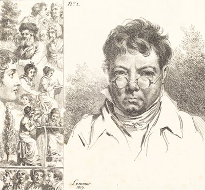 Omakuva ja muut päät, 1819 (litografia) tekijältä Jacques Antoine Marie Lemoine