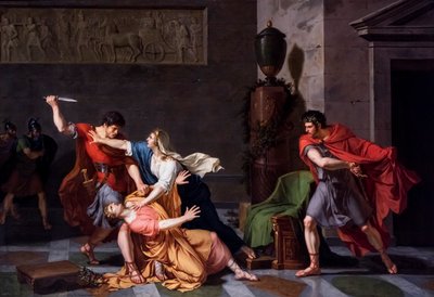 Geta kuolee äitinsä sylissä, murhattu veljensä Caracallan käskystä. tekijältä Jacques Augustin Catherine Pajou