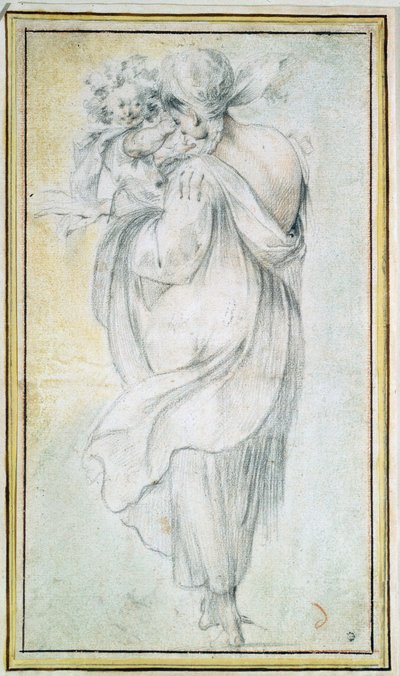 Mustalainen lapsen kanssa - Jacques Bellangen (noin 1575-1616) teos, veri ja mustavalkoliitu paperille (30x16,5 cm), 1600-luvun alku - Mustalainen lapsen kanssa, Veri, mustavalkoliitu paperille kirjoittanut J. Bellange, 1600-luvun alku - osavaltio H tekijältä Jacques Bellange