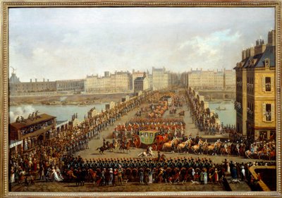 Ylitti uuden sillan keisarillisen korteesin toimesta Napoleon I:n pyhän seremoniaan 2. joulukuuta tekijältä Jacques Bertaux