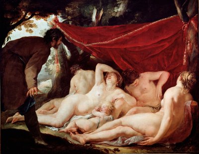 Tule ja armot yllättyivät kuolevaisesta. Jacques Blanchardin (1600-1638) maalaus. Mitat: 170 x 218 cm. Louvren taidemuseo tekijältä Jacques Blanchard