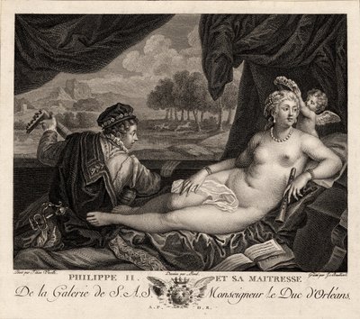 Philip II ja hänen rakastajatar Titianuksen jälkeen, n. 1780 tekijältä Jacques Bouillard