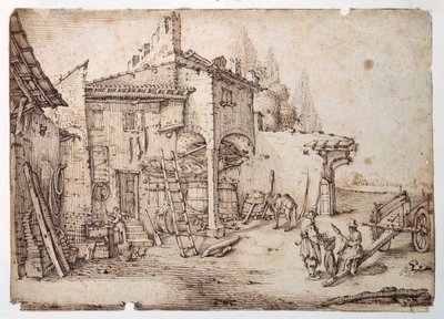 Italialainen maatila (kynä ja ruskea muste paperille) tekijältä Jacques Callot