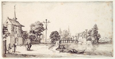 Tie joen rantaa pitkin (kynä ja ruskea muste paperille) tekijältä Jacques Callot