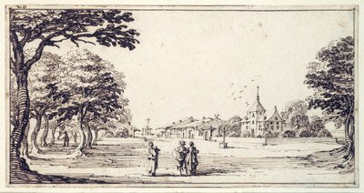 Katu Bainville-sur-Madonissa, jossa Callotin talo (kynä ja ruskea muste paperilla) tekijältä Jacques Callot