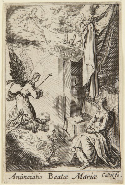 Ilmoitus, sarjasta La Vie de la Sainte Vierge (Neitsyen elämä) tekijältä Jacques Callot