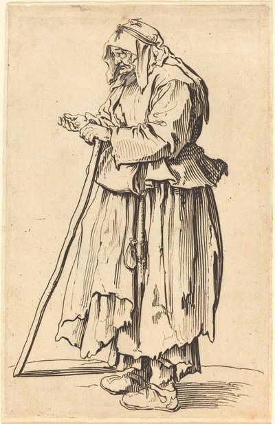 Kerjäläinen nainen vastaanottaa hyväntekeväisyyttä tekijältä Jacques Callot