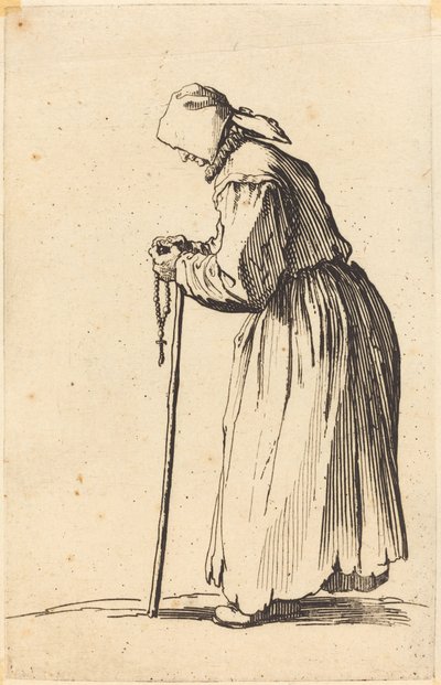 Kerjäläinen nainen ruusukon kanssa tekijältä Jacques Callot
