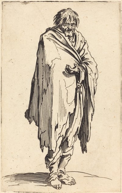Kerjäläinen paljain pään ja jaloin, n. 1622 tekijältä Jacques Callot