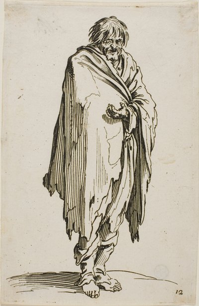 Kerjäläinen ilman hattua tai kenkiä, lautanen kaksitoista The Beggarsilta tekijältä Jacques Callot