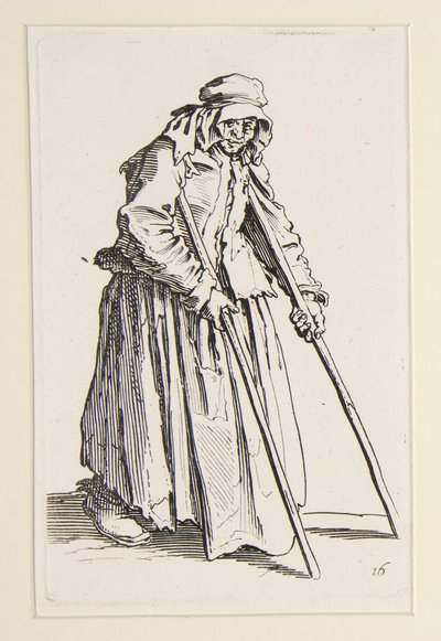 Kerjäläinen kainalosauvoilla, The Beggars (La mendiante aux bequilles) tekijältä Jacques Callot