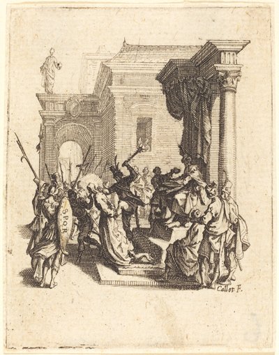 Pilatuksen tuomittama Kristus kuolemaan, n. 16241625. tekijältä Jacques Callot