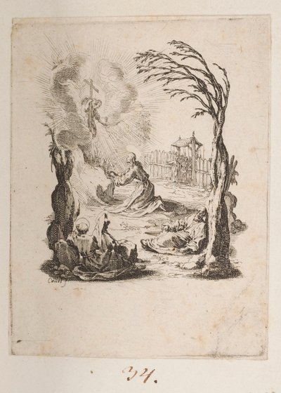 Kristus oliivipuutarhassa, nro. 3/11 La Petite Passionista tekijältä Jacques Callot