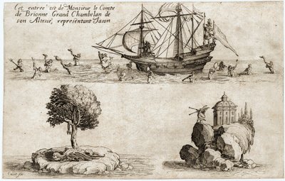 Combat a la barriere: Monsieur le Comte de Brionnen, hänen korkeutensa Kaarle IV:n Lothringenin suurkamreerin saapuminen ... (kaiverrus) (kaiverrus) tekijältä Jacques Callot