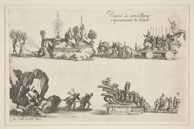 Taistella? Barrier, hänen korkeutensa (Charles IV) sisäänkäynti, joka edustaa aurinkoa tekijältä Jacques Callot