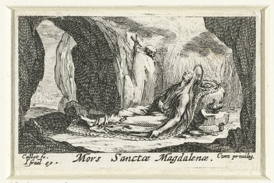 Maria Magdalenan kuolema Pyhän Magdalenan kuolema (nimi esineessä) De boetvaardige heiligen (sarjan nimi) tekijältä Jacques Callot