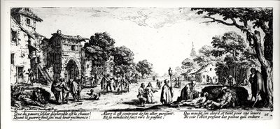 Kuolema tien varrella, levy 16 teoksesta "The Miseries and Misfortunes of War", kaiverrus Israel Henriet (n. 1590-1661) 1633 tekijältä Jacques Callot
