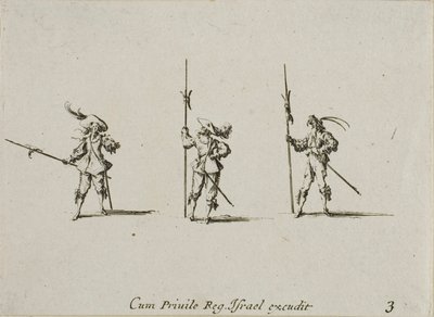 Harjoitus halberdien kanssa, levy kolme teoksesta Sotilasharjoitukset. tekijältä Jacques Callot
