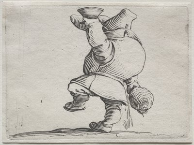 Iacopo Callotin (juomari takaapäin katsottuna) erilaisia ​​kyhtyreisiä hahmoja tekijältä Jacques Callot
