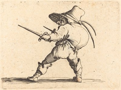 Kaksintaistelija miekan ja tikarin kanssa tekijältä Jacques Callot