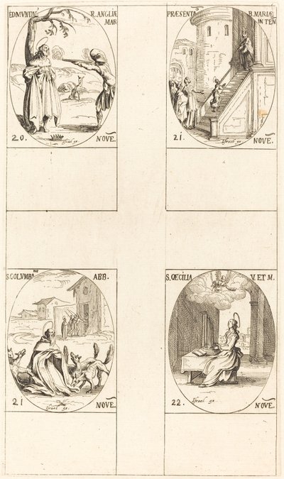 Edmund, Englannin kuningas, marttyyri, Neitsyen esittely, St. Columba, St. Cecil. tekijältä Jacques Callot