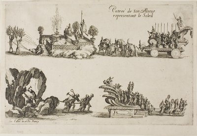 Hänen korkeutensa sisääntulo, joka edustaa aurinkoa, The Combat at the Barrierista tekijältä Jacques Callot