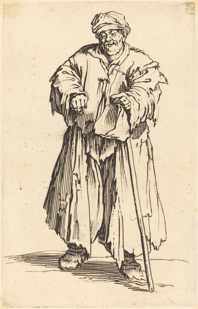 Lihava kerjäläinen silmät alaspäin tekijältä Jacques Callot