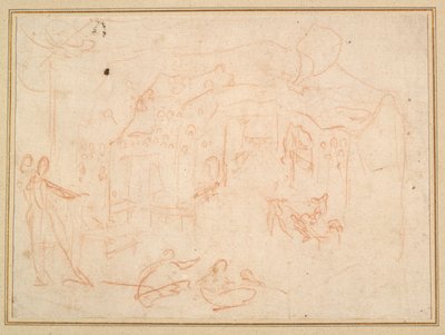 Figuuritutkimukset (recto); Lavasetti (käänteinen) tekijältä Jacques Callot