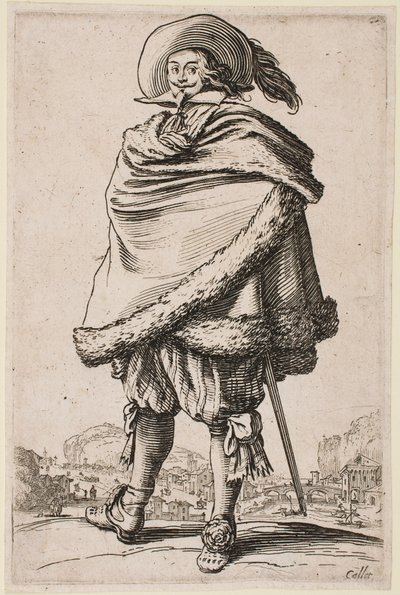 Gentleman kääritty turkisviitta, sarjasta "The Nobility" tekijältä Jacques Callot