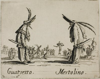 Guatsetto - Mestolino, laatta 5 alkaen Balli di Sfessania tekijältä Jacques Callot
