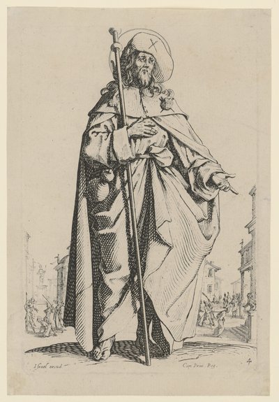 Pyhä Jaakob Vanhempi, sarjan ”Jeesus, kaksitoista apostolia ja Maria” sivu 7 tekijältä Jacques Callot