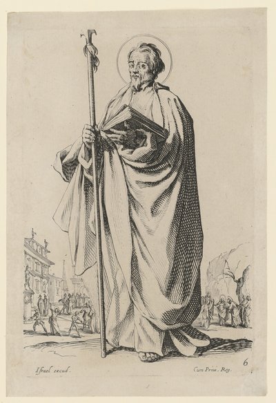 Pyhä Tuomas, sarjan ”Jeesus, kaksitoista apostolia ja Maria” sivu 10 tekijältä Jacques Callot