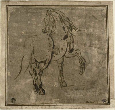 Hevonen, nähtynä kolmen neljäsosan takaa tekijältä Jacques Callot