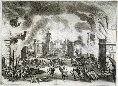 Kuvitus näytelmästä "Soliman" (Il Solimano). Prospero Bonarellin tragedia, V näytös, V kohtaus, 8. joulukuuta. tekijältä Jacques Callot
