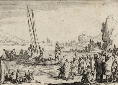 Jeesus saarnaa meren rannalla, 1635 tekijältä Jacques Callot